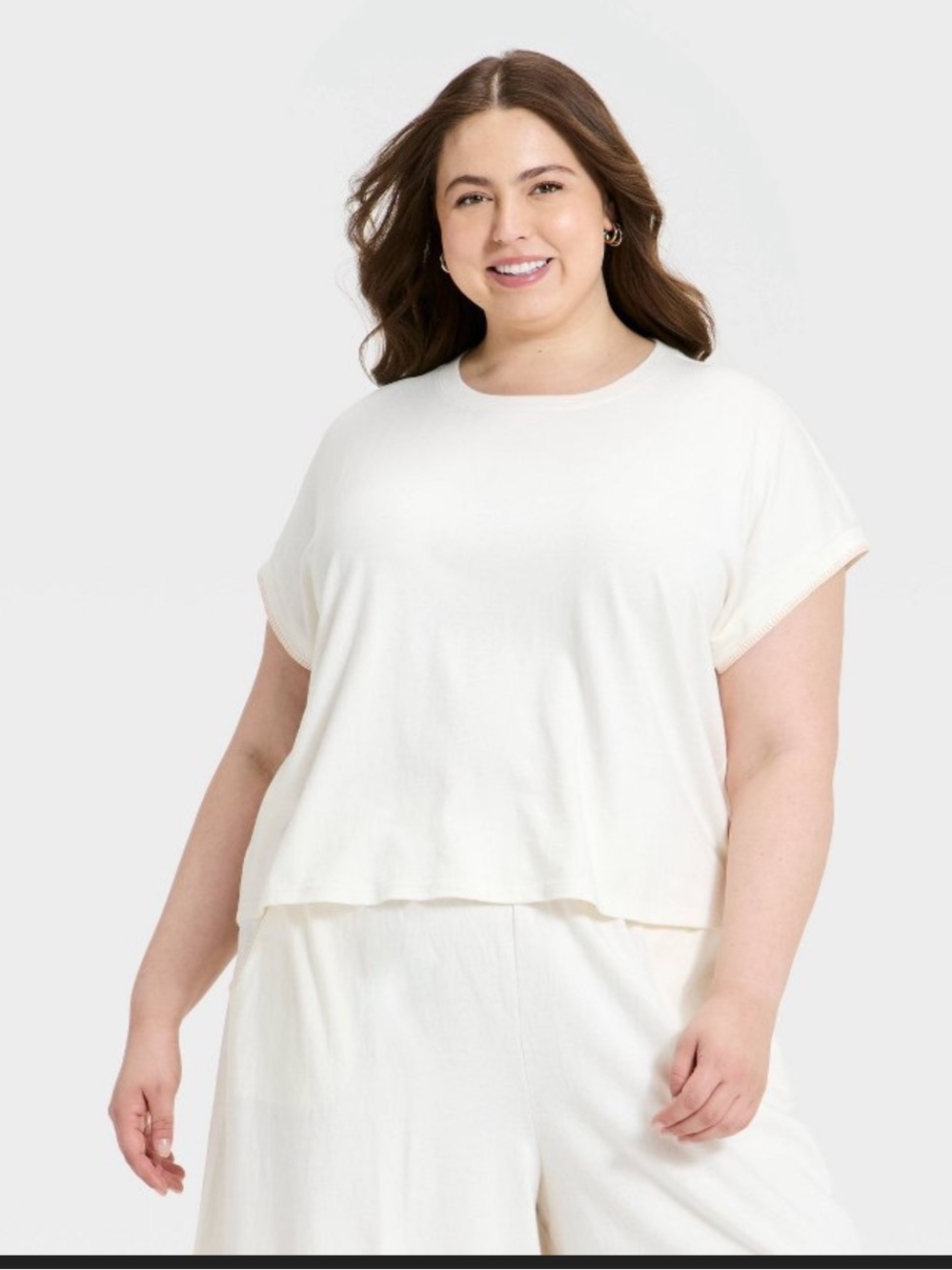 Universal Thread Women's Cream Short Sleeve Layered Tee
